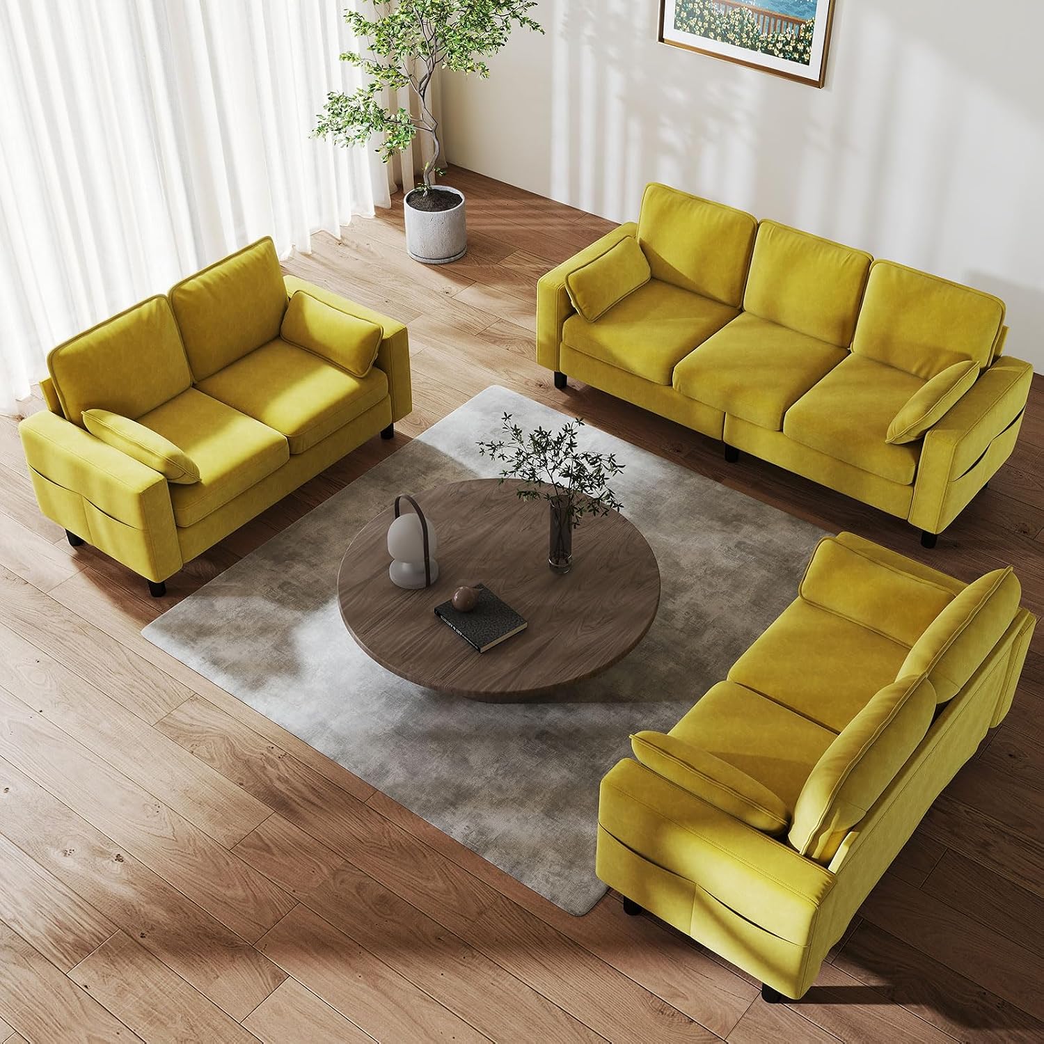 Kinfant 7-Seat Waiting Room Chair- Office Guest Reception Chairs Waiting Furniture Bench with Armrest Modern Upholstered Reception Seating for Salon, Bedroom & Studio, Yellow