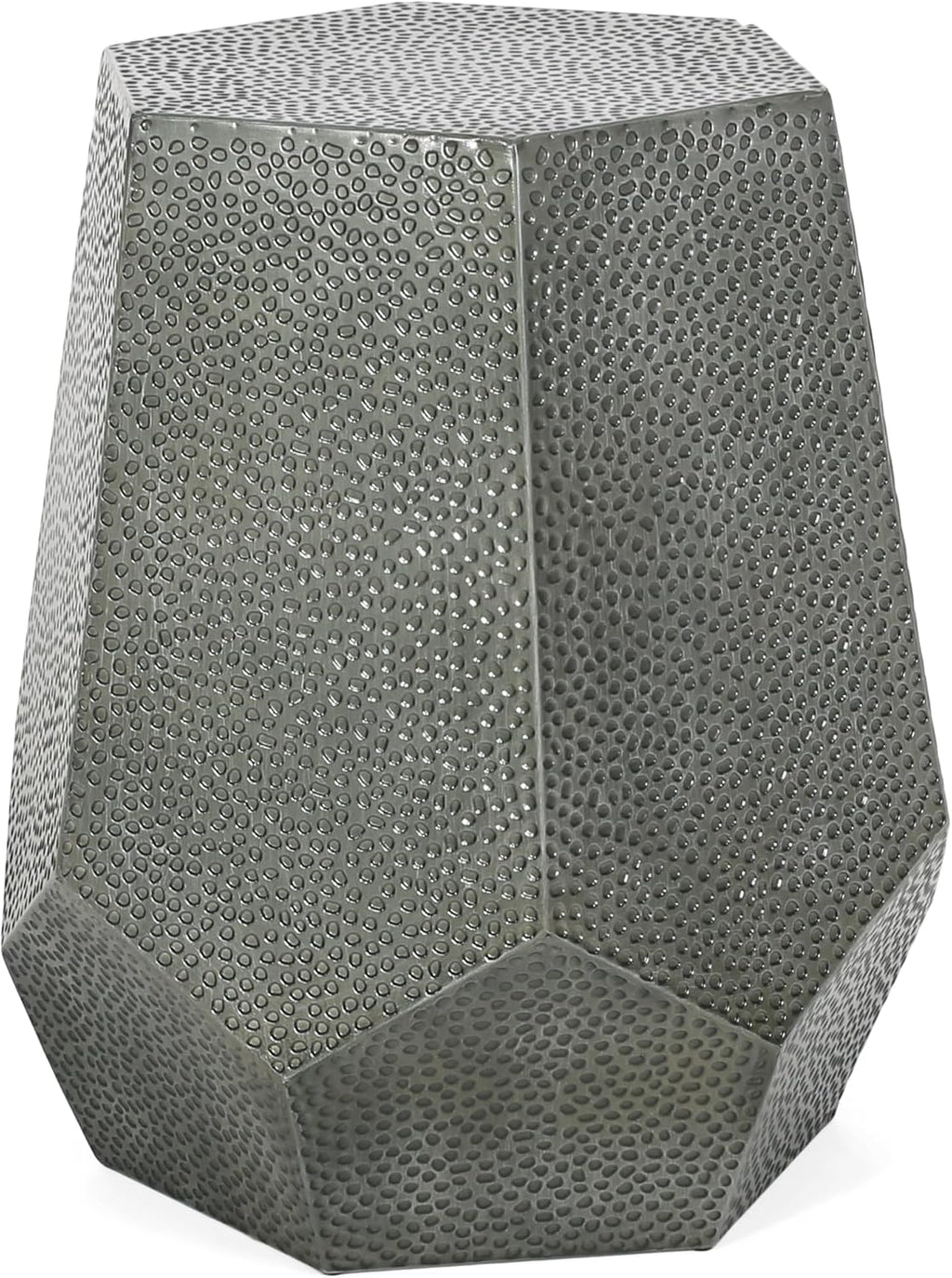 roomfitters Modern Hammered Iron Side Table, Metal End Table for Living Room, Decorative Accent Pedestal, Antique Silver
