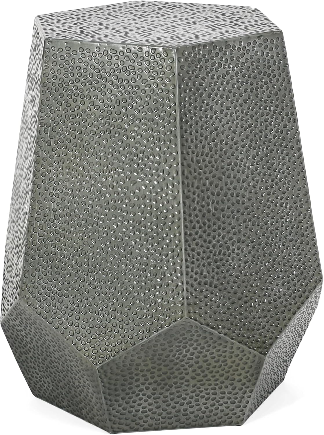 roomfitters Modern Hammered Iron Side Table, Metal End Table for Living Room, Decorative Accent Pedestal, Antique Silver