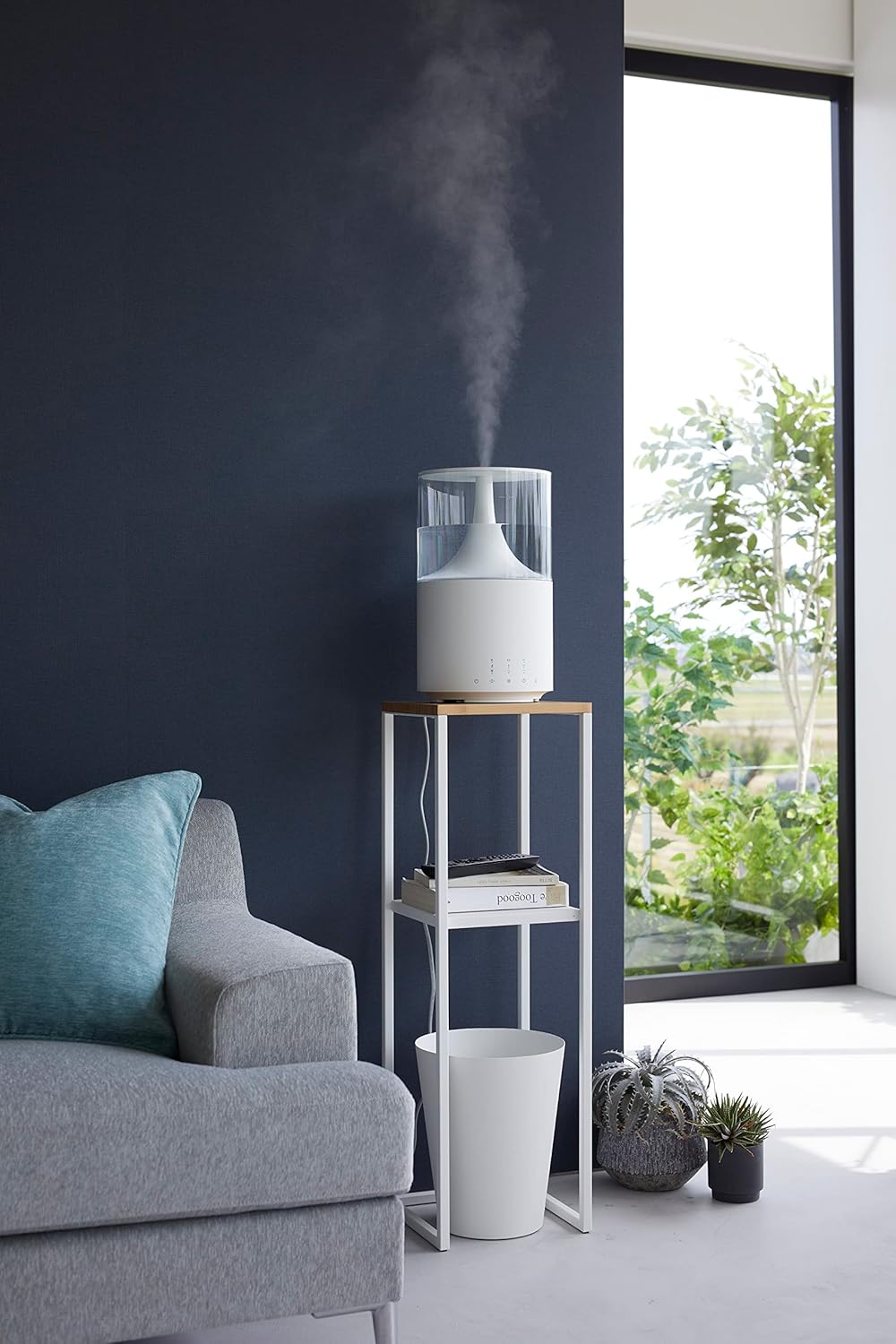 YAMAZAKI Home Tower Two-Tier Display & Corner Storage Shelf, Entryway Or Bedside Console Table for Humidifiers Or Plants, 31.5" - Steel + Wood