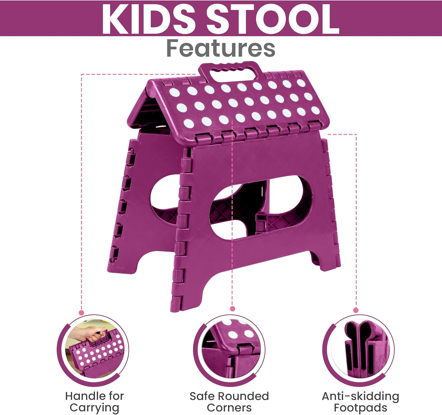 Utopia Home Folding Step Stool - (Pack of 1) Foot Stool with 11 Inch Height - Holds Up to 300 lbs - Foldable Step Stool for Kitchen, Bathroom & Living Room - Anti Skid (Purple)