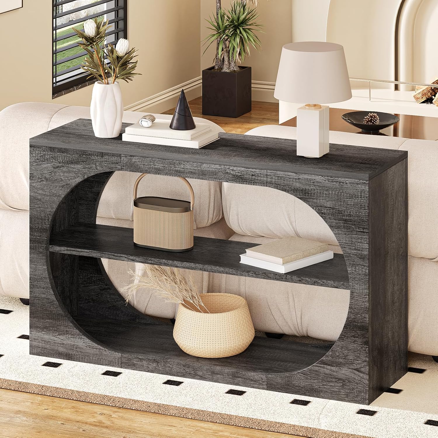 Console Table, 55-Inch Entryway Tables 3-Tier Wood Narrow Sofa Tables for Living Room Foyer Table for Entryway, Hallway, Entrance