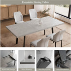 Zerifevni 47.2"- 62.9" Extendable Dining Table Set for 6, Modern Kitchen Table with 6 PU Leather Chairs, Thickened Expandable MDF Wooden Table with Metal Legs for Dining Room, Kitchen, Office
