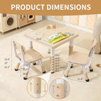 Hulaibit Kids Table and 2 Chairs Set, Height Adjustable Toddler Table and Chairs with Anti-Slip Foot Covers, Graffiti Desktop Arts & Crafts Table for Daycare, Classroom