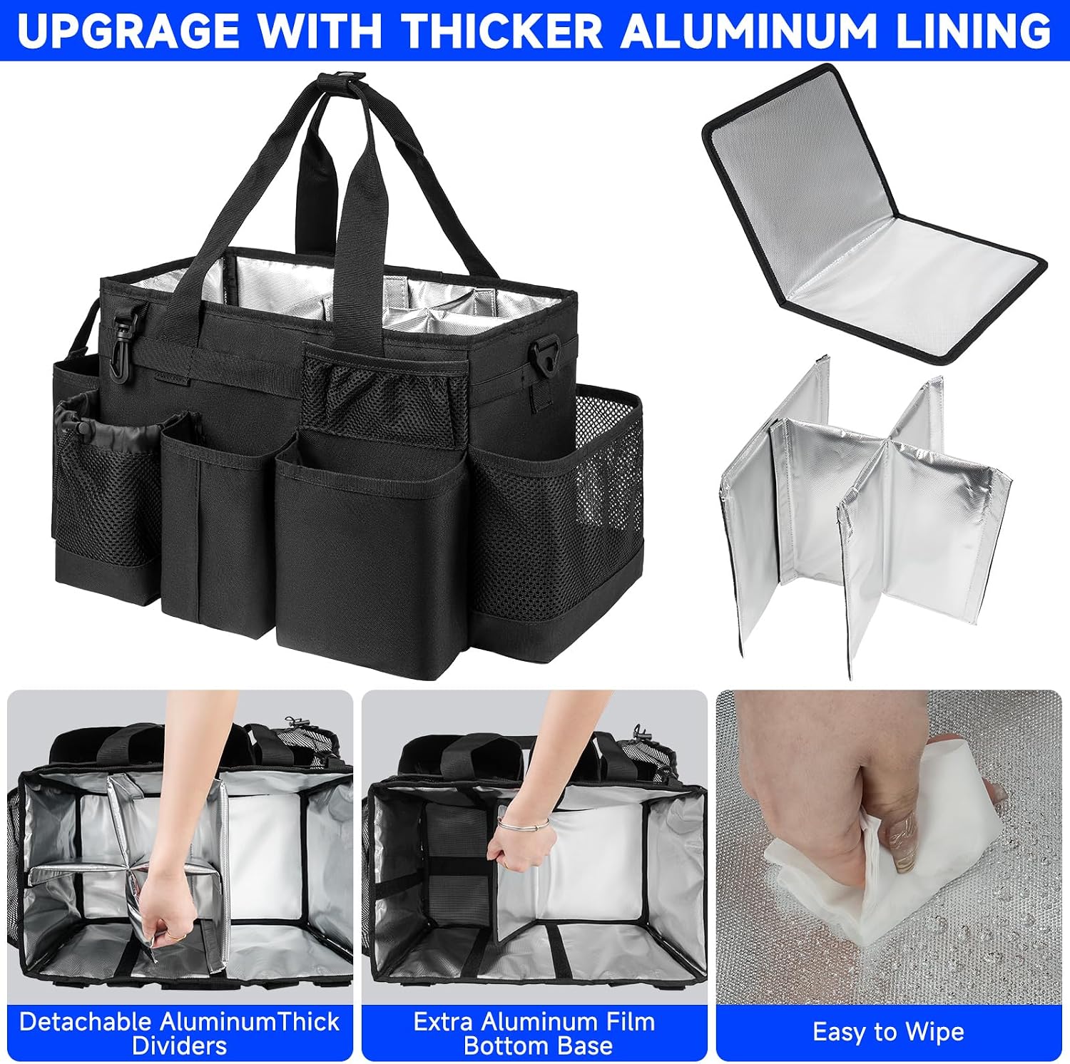 Cleaning Caddy Bag, Cleaning Supplies Organizer for Housekeepers, Housekeeping Caddy with Handle and Detachable Padded Cushion, Black