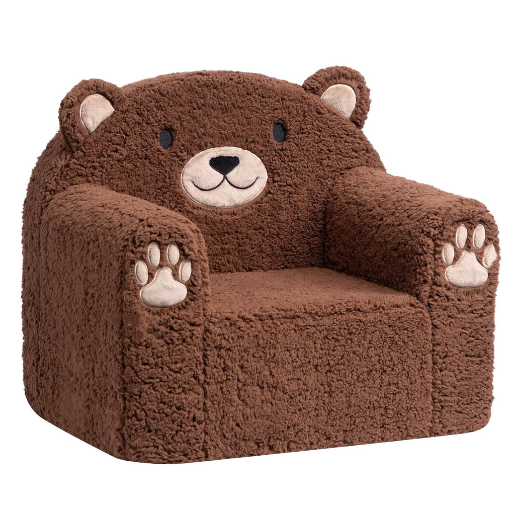 ALIMORDEN Animal Kids Chair,Sherpa Soft Kids Chair with Washable Cover, Comfy Kids Armchair for Toddlers Ages 1-6, Comfy Kids Lounge Chair for Playroom Bedroom and Reading (Brown Bear)