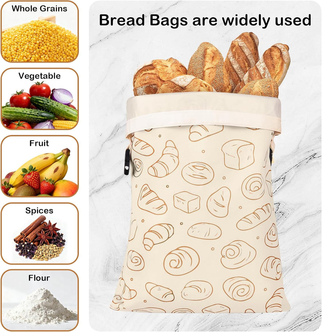 LAKE OF FIRE 16.9"x12.6" Reusable Bread Storage Bags for Homemade Bread with Reusable 2 Sourdough Proofing Covers,Food Cloth Bag Storage Box (Beige + Bread)