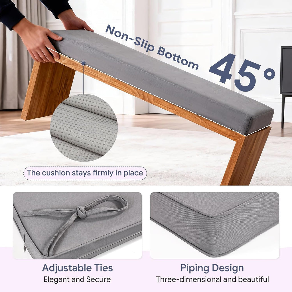 Custom Bench Cushion for Indoor/Outdoor Furniture Waterproof Non-Slip Window Seat Cushions with Ties Removable Washable Outdoor Bench Cushions for Swing Sofa Bay Window Cushion
