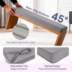 Custom Bench Cushion for Indoor/Outdoor Furniture Waterproof Non-Slip Window Seat Cushions with Ties Removable Washable Outdoor Bench Cushions for Swing Sofa Bay Window Cushion
