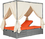 LUMISOL Outdoor Daybed with Canopy, Adjustable Outdoor Sun Lounger with Multi-Position Recline & Removable Cushion for Patio, Garden, Poolside, Orange