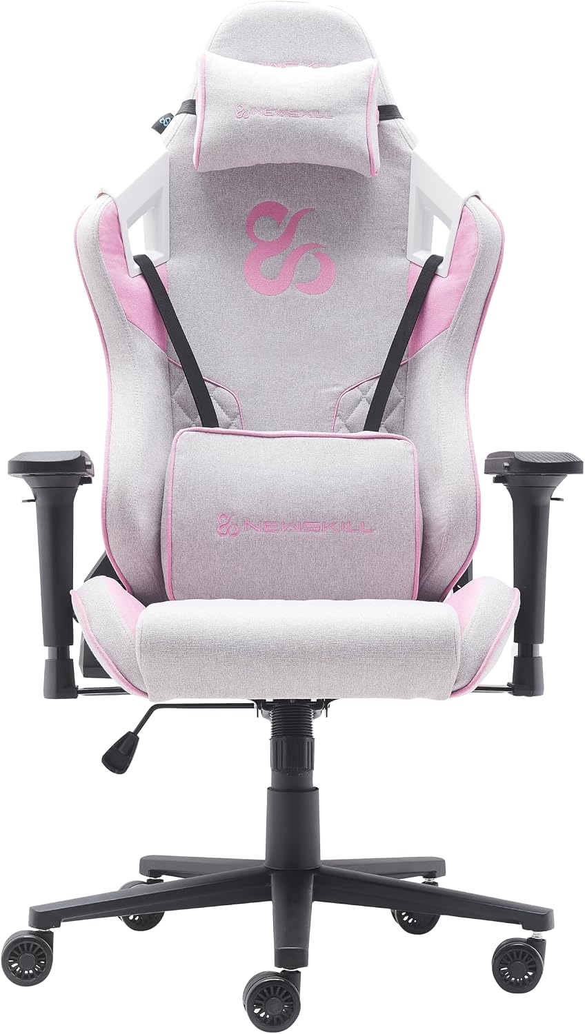 NEWSKILL Takamikura V2 Ergonomic Gaming Chair with 4D Armrests, 180° Backrest, Breathable Fabric and Steel Base, Pink