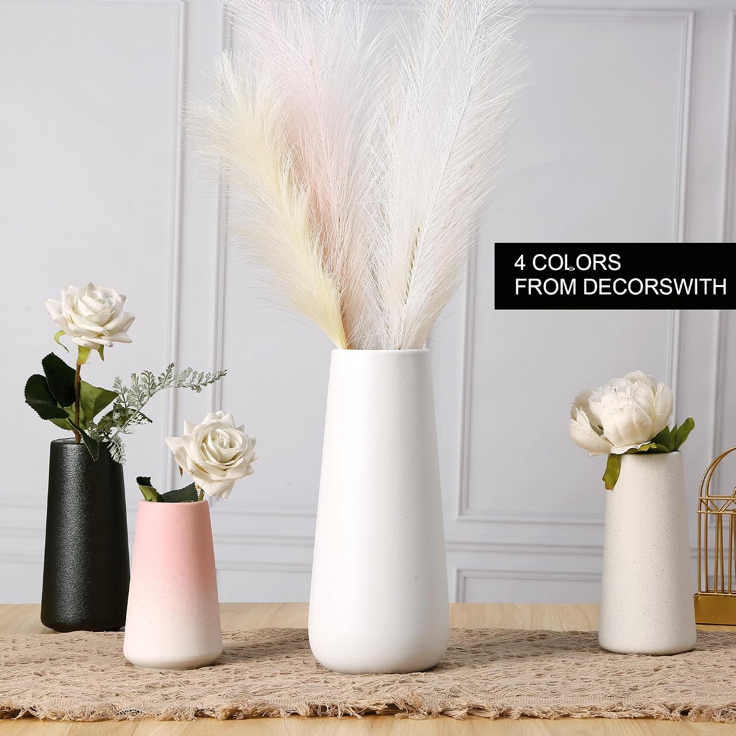 Ceramic Vases for Home Decor, Small Flower Vases Minimalist Style for Modern Table Fireplace Bedroom Kitchen Living Room Toilet Centerpieces Office Desk White