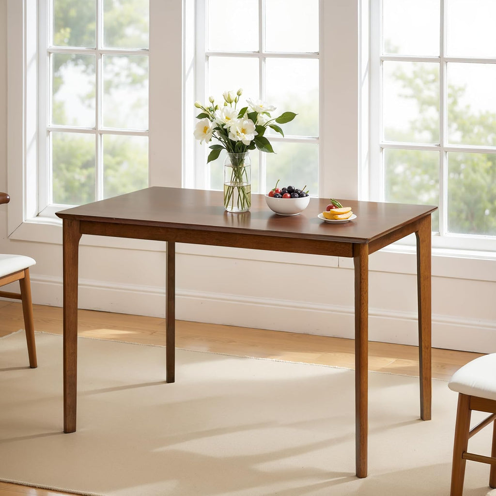 Small Dining Table, 43 Inch Rectangular Solid Wood Kitchen Table for Small Space, Easy Assembly, Dining Room Table for Home, Apartment, Office, Walnut