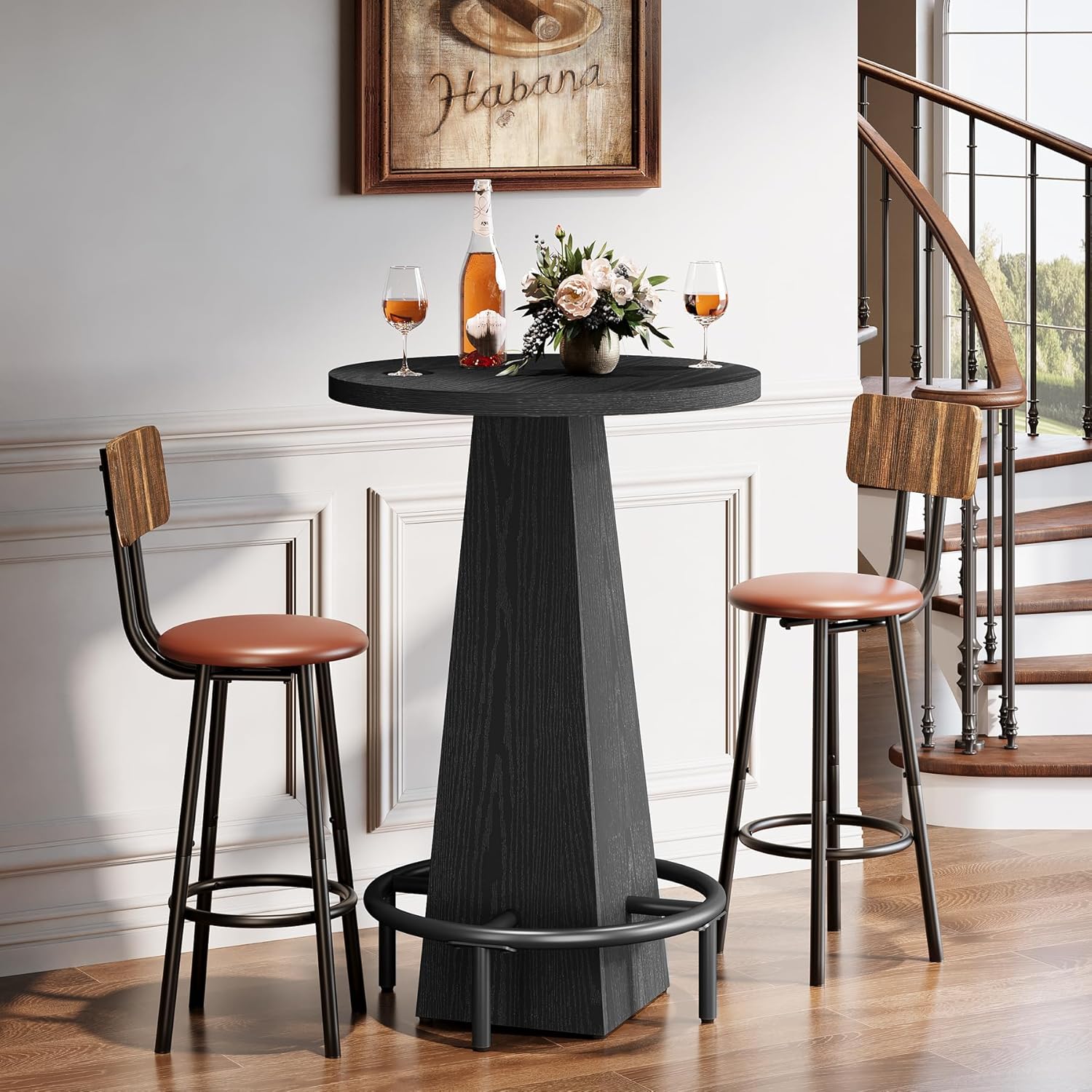 Tribesigns Bar Table, 37.4" High Round Pub Table for Small Bars, Dining Room, Kitchen, Black (Only Table)
