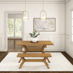 Plank+Beam Verso 48 Inch Modern Dining Bench, Pine Wood, Cross-Leg Base, Pecan