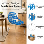 LeisureMod Asbury Modern Dining Chair Blue Color, Polypropylene Seat with Chrome Legs, Comfortable Solid Back Kitchen and Dining Room Chairs, Affordable Contemporary Seating