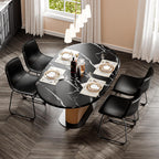 Dining Chairs Set of 6, 18 Inch Kitchen Chairs with Back, Faux Leather Armless Dining Room Chairs with Metal Legs for Home, Bistro Coffee Shops (Black)