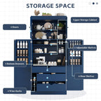 Modern Shaker Style Kitchen Pantry, 77'' Tall Freestanding Cupboard with Adjustable Shelves, Door Shelves, 3 Drawers and Wine Racks, Versatile Pantry Cabinet with Storage for Dining Room, Blue