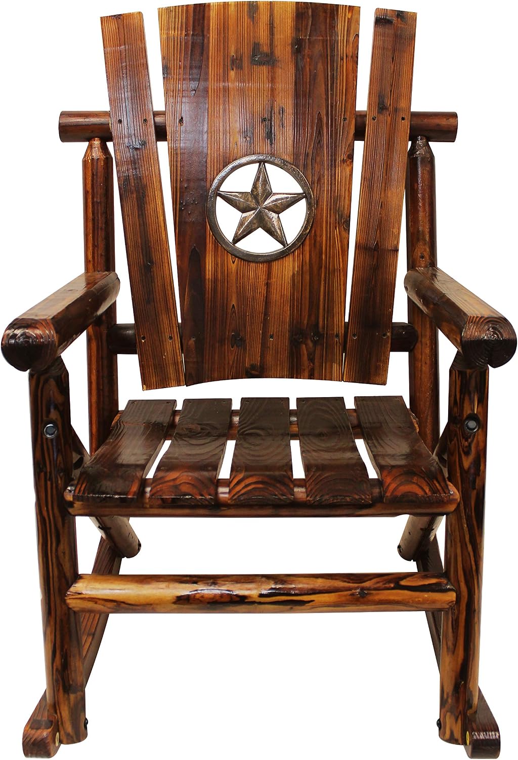 Leigh Country TX 93621 Char-Log Series Adult Wood Indoor/Outdoor Star Medallion Rocker, Brown