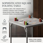 Garvee 34 Inch Square Folding Card Table for 4 Players, Portable Foldable Table with Waterproof PU Padded Top, Easy Setup Anti-Wobble Metal Frame for Board Games, Dining & Parties, Grey，Table only
