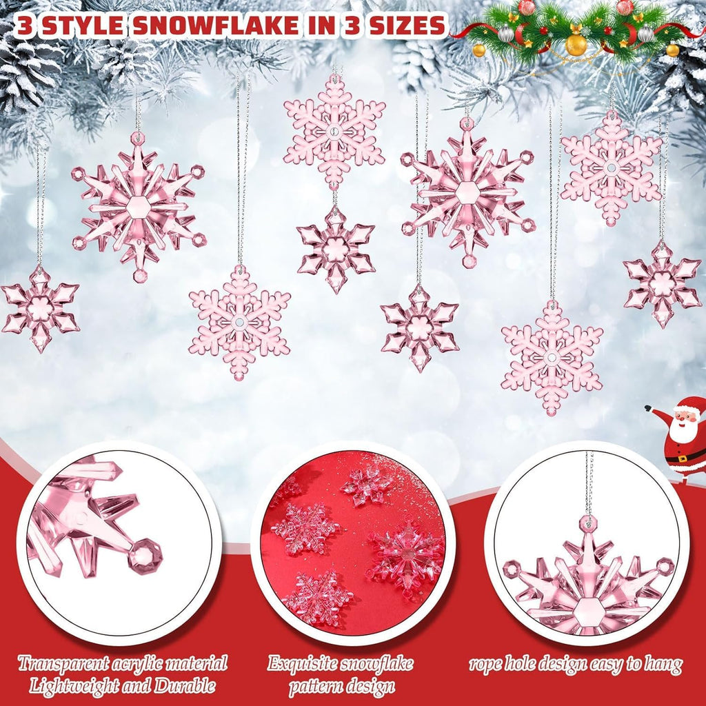 102 Pieces Christmas Vases Filler Decorations for Faux Pink Snowflakes Beads Party Garland for Vases Filler Wedding Centerpiece Christmas Party Decor