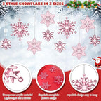 102 Pieces Christmas Vases Filler Decorations for Faux Pink Snowflakes Beads Party Garland for Vases Filler Wedding Centerpiece Christmas Party Decor