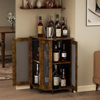 JKsmart Corner Storage Cabinet with Open Shelf, 3-Tier Industrial Wine Bar Shelf with Door, Industrial Corner Cabinet for Kitchen, Dining Room, Rustic Brown