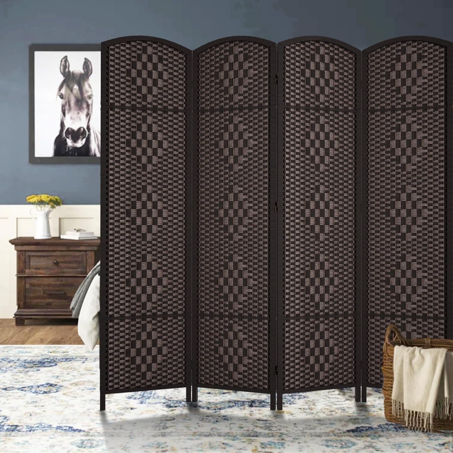 RHF 6 ft.Tall Room Divider, Room Dividers and Folding Privacy Screens, 15.7" Privacy Screen 4 Panels Room Divider Wall Partition Freestanding, Dark Coffee