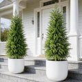 3FT Potted Outdoor Topiary Set of 2, UV Resistant Artificial Outdoor Plants with Cement-Filled Planter Base, Artificial Trees for Front Porch Outside Home Decor Indoor Tall Fake Plants Faux Tree