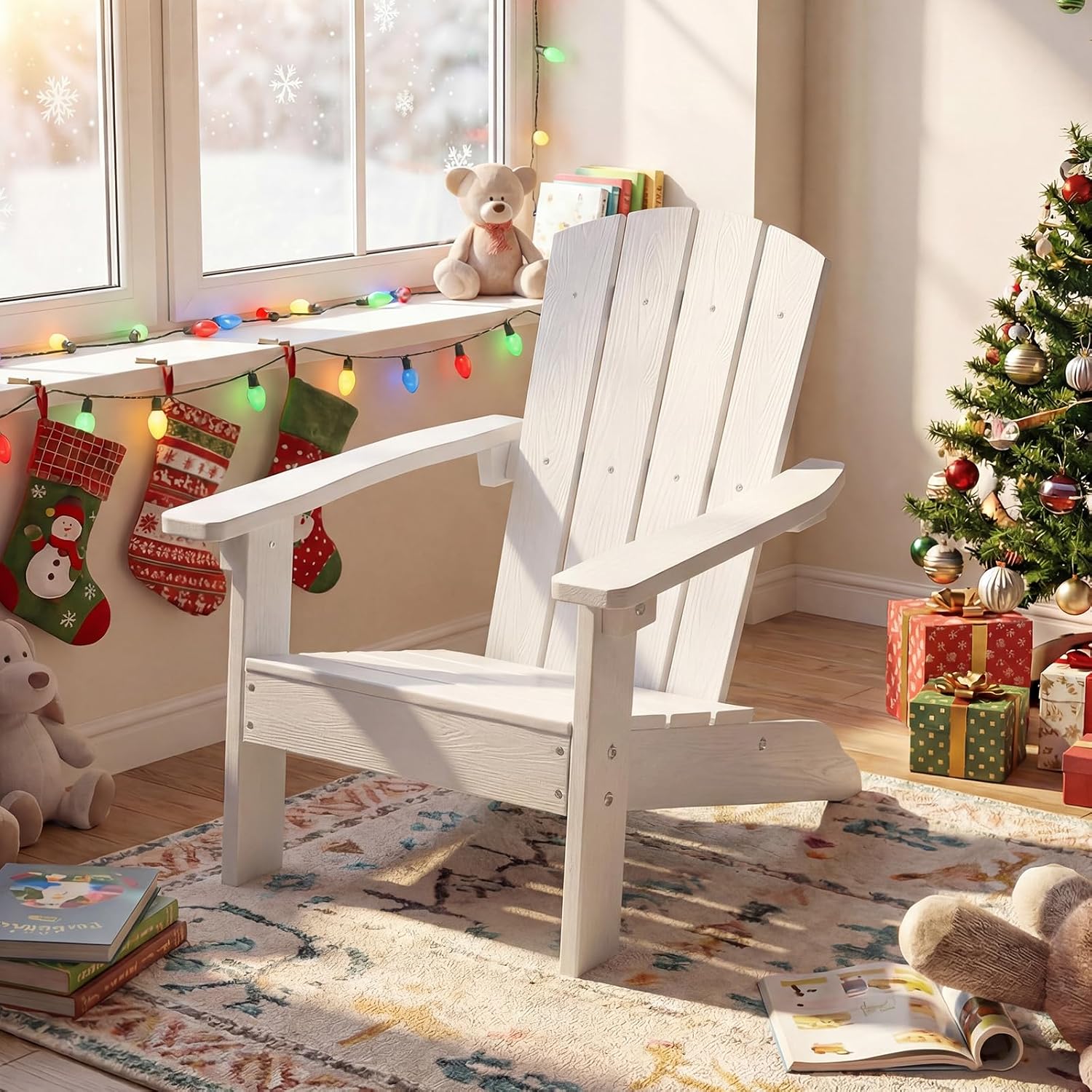 Giantex Kids Adirondack Chair, All-Weather HIPS Children's Outdoor Chair w/Ergonomic Design, Toddler Lawn Chairs for Age 3-8, Kids Beach Chair for Garden Patio Backyard (1,White)