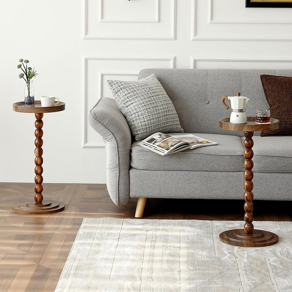 Small Drink Table, Round Drink Side Tables for Small Spaces, Wood Martini Table for Bedside and Sofa Couch, Pedestal Cocktail Coffee End Table for Living Room, Bedroom, Corners (Walnut)