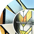 Original Hand Drawn Faux Stained Glass Window Film, Double-Sided Privacy Static Film, Boho Geometry Patterns Inspired by Martin House Peep Proof 22.83"X114.17"