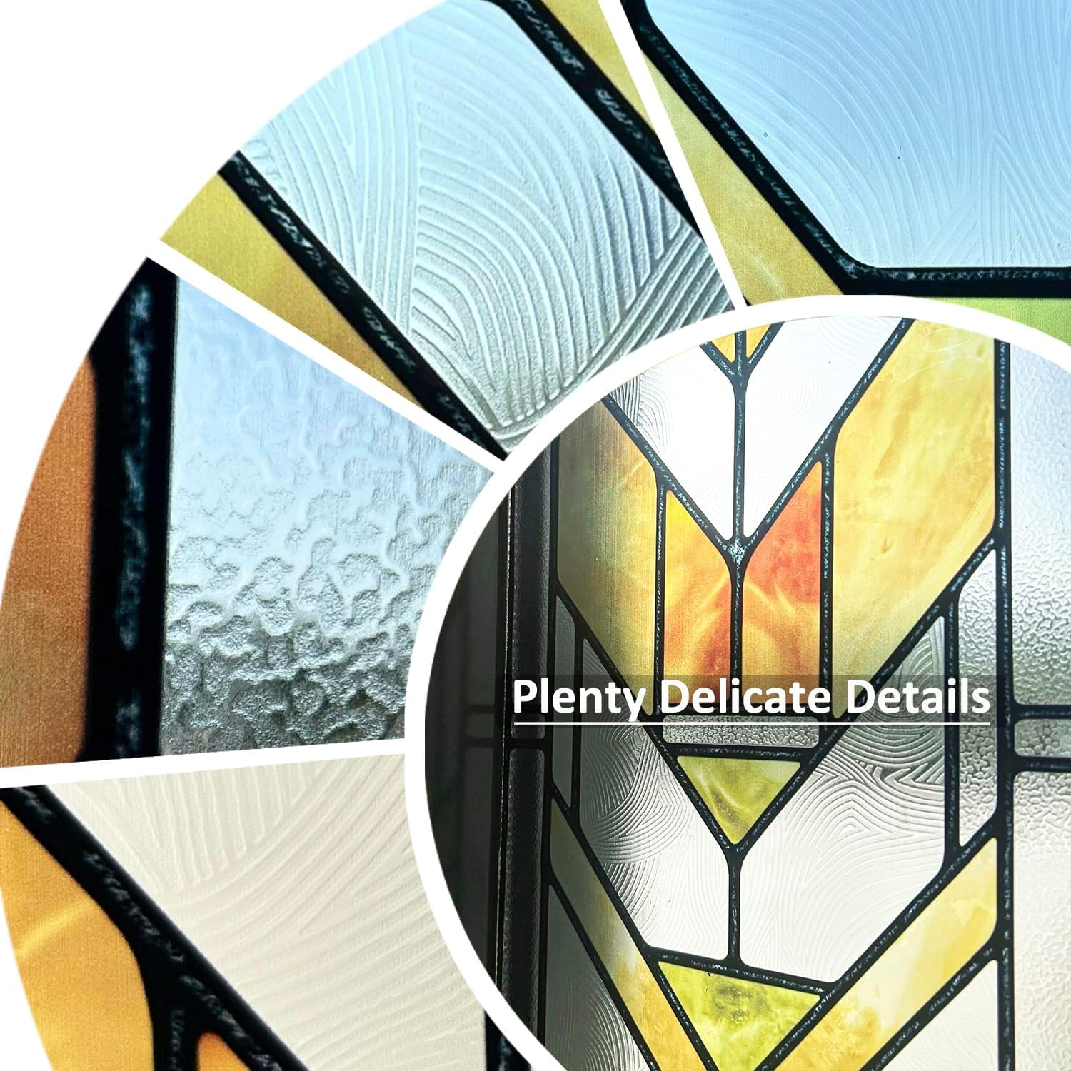 Original Hand Drawn Faux Stained Glass Window Film, Double-Sided Privacy Static Film, Boho Geometry Patterns Inspired by Martin House Peep Proof 22.83"X114.17"