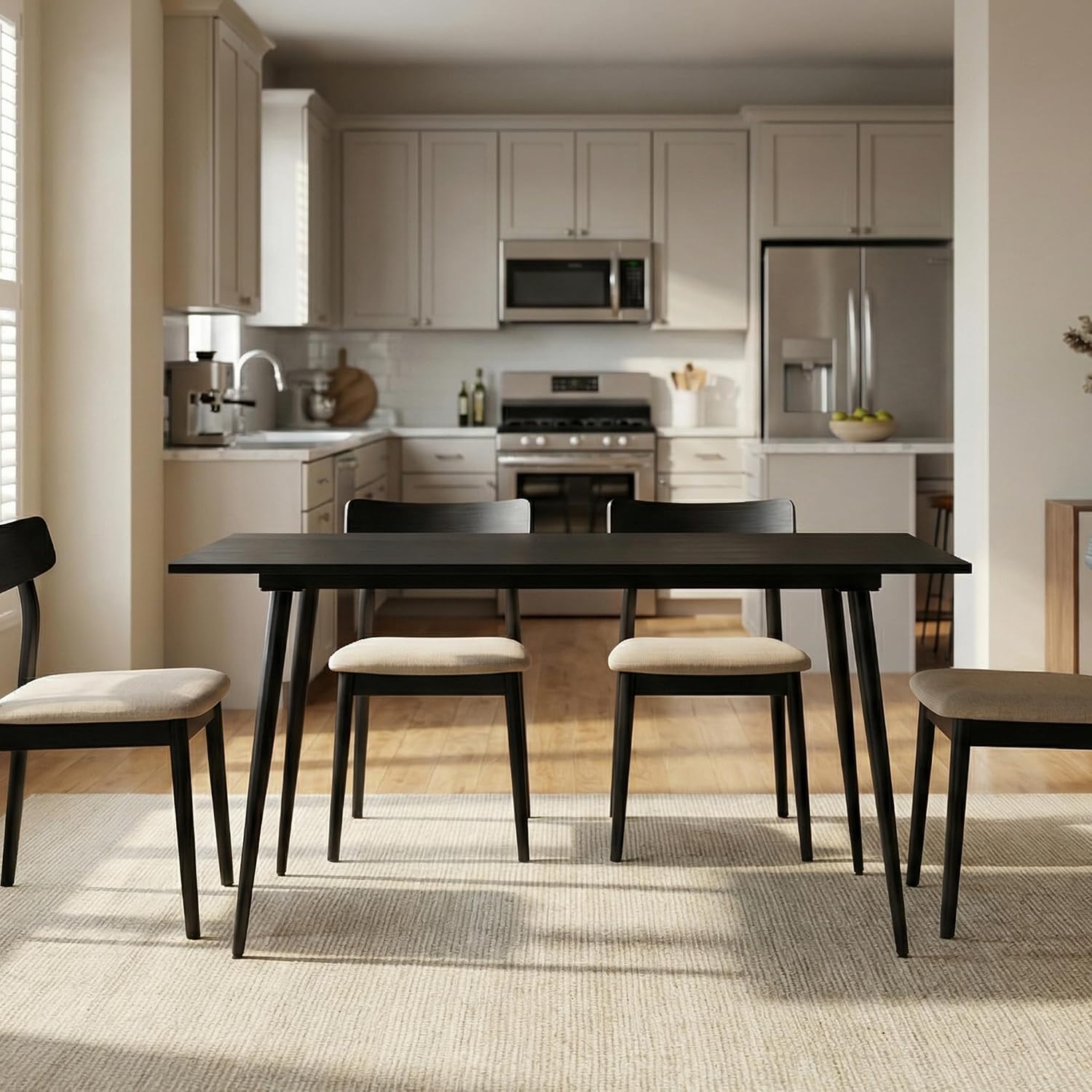 IDS Home Black Wood Dining Table 51 Inch, Rectangular Kitchen Table with Metal Iron Frame, Modern Wood Grain Table for Small Space Apartment