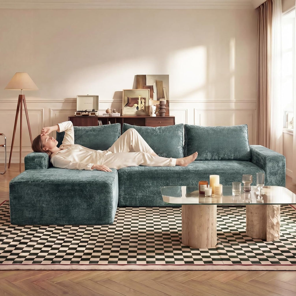 Vesgantti 95" Boneless Couches for Living Room, L-Shape Sectional Couch with Chaise in Chenille | Memory Foam | No Assembly Required, Deep Seat Cloud Modular Sofa for Apartment, Office (Green)