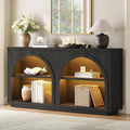 Sikaic 63" Arched Console Table with LED Lights, Modern Farmhouse 3-Tier Storage Entryway Table, Sofa Table Behind Couch, Sideboard Buffet Storage Cabinet for Entrance, Hallway, Living Room, Black