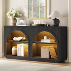 Sikaic 63" Arched Console Table with LED Lights, Modern Farmhouse 3-Tier Storage Entryway Table, Sofa Table Behind Couch, Sideboard Buffet Storage Cabinet for Entrance, Hallway, Living Room, Black