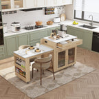 HLR 72" Kitchen Island with Extendable Dining Table, Marble Grain Top Storage Islands with Power Outlet, Rolling Cart on Wheels with Storage Cabinet and 2 Drawers, Pre Table for Kitchen