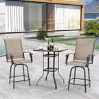 UDPATIO Outdoor Swivel Bar Stools Set of 4,Outdoor High Bistro Stools with Waterproof Textile Fabric,Armrest,Footrest,All Weather Bar Height Patio Chairs for Poolside, Garden, Backyard,Brown