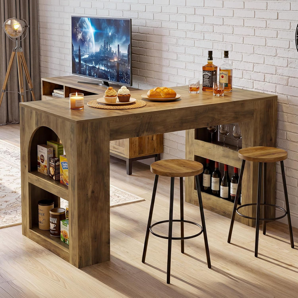 Tribesigns 63" Bar Table, Counter Height Table with Storage, Long High Top Counter Table for Kitchen, Dining Room, Home Bar, Vintage Brown