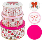 Martha Stewart Metal Cookie Tins, 3-Piece Nesting Set, Small, Medium & Large, Christmas Containers for Gift & Storage (Ornaments and Bows)