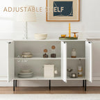 Buffet Sideboard Cabinet,VDNEND Freestanding Storage Cabinet,Long Accent Cabinets with 3 Doors and Shelve,Farmhouse Credenza Large Kitchen Storage Cabinets Cupboard for Living Room (1, Embossed White)