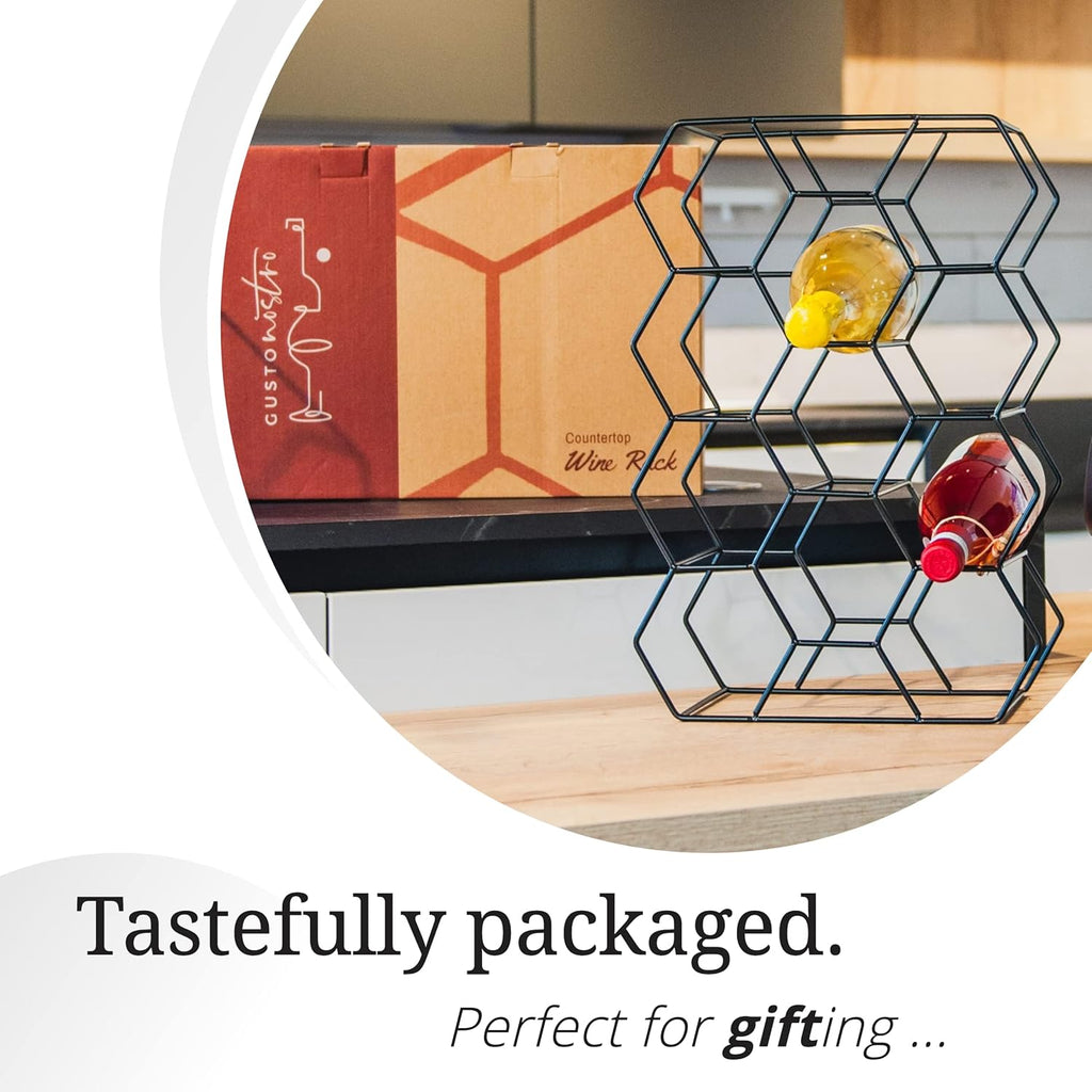 Gusto Nostro Countertop Wine Rack - 14 Bottle Freestanding Modern Black Metal Small - 3 Tier Tabletop Wine Holder Stand for Cabinet, Pantry - Wine Racks Countertop - No Assembly Required (Pack of 2)