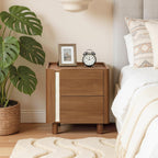 LuxenHome 21.6" Brown Nightstand with 2 Drawers, Mid Century Modern Night Stand for Bedroom, Wooden Bedside Table for Living Room