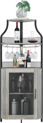 GAOMON Corner Wine Bar Rack Cabinet with Detachable Wine Rack, Bar Cabinet with Glass Holder, Small Sideboard and Buffet Cabinet with Mesh Door (Grey)