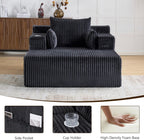 Furnimart 66" Oversized Chaise Lounge Indoor, Upholstered Sofa Bed with 1 Cup Holders & 4 Side Pockets, No Assembly Required Corduroy Reading Chair, Small Couches for Small Spaces, Grey