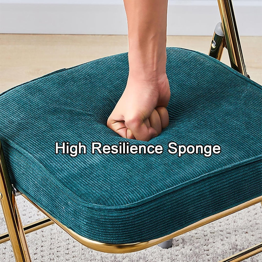 Portable Folding Chairs with Padded Cushion for Comfort Back Support and Durability Ideal for Home Office Indoor and Outdoor Events(Corduroy+Green)