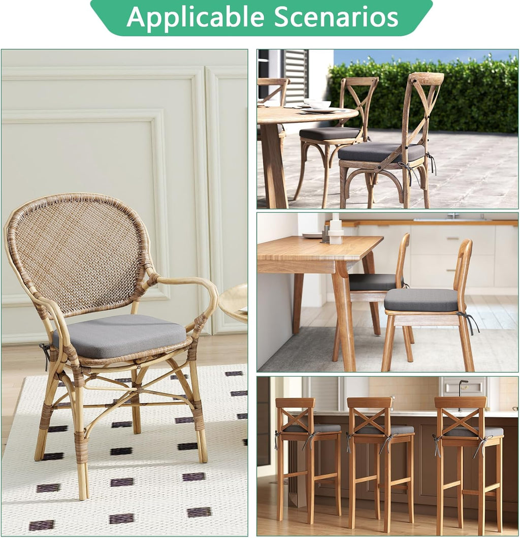Helios&Hestia Indoor Dining Chair Cushions with Ties for Kitchen, Outdoor Seat Pads with Removable Cover, Non-Slip Bottom, Waterproof, High-Resilient Foam, 17" x 16" x 2", Set of 8, Dark Grey