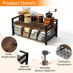 Tea Bag Organizer for Kitchen Countertop, Wooden Tea Box Organizer with Drawer and Top Tray, Tea Station Organizer, Tea Bag Holder and Tea Storage Box for Coffee Bar, Pantry, Rustic Brown
