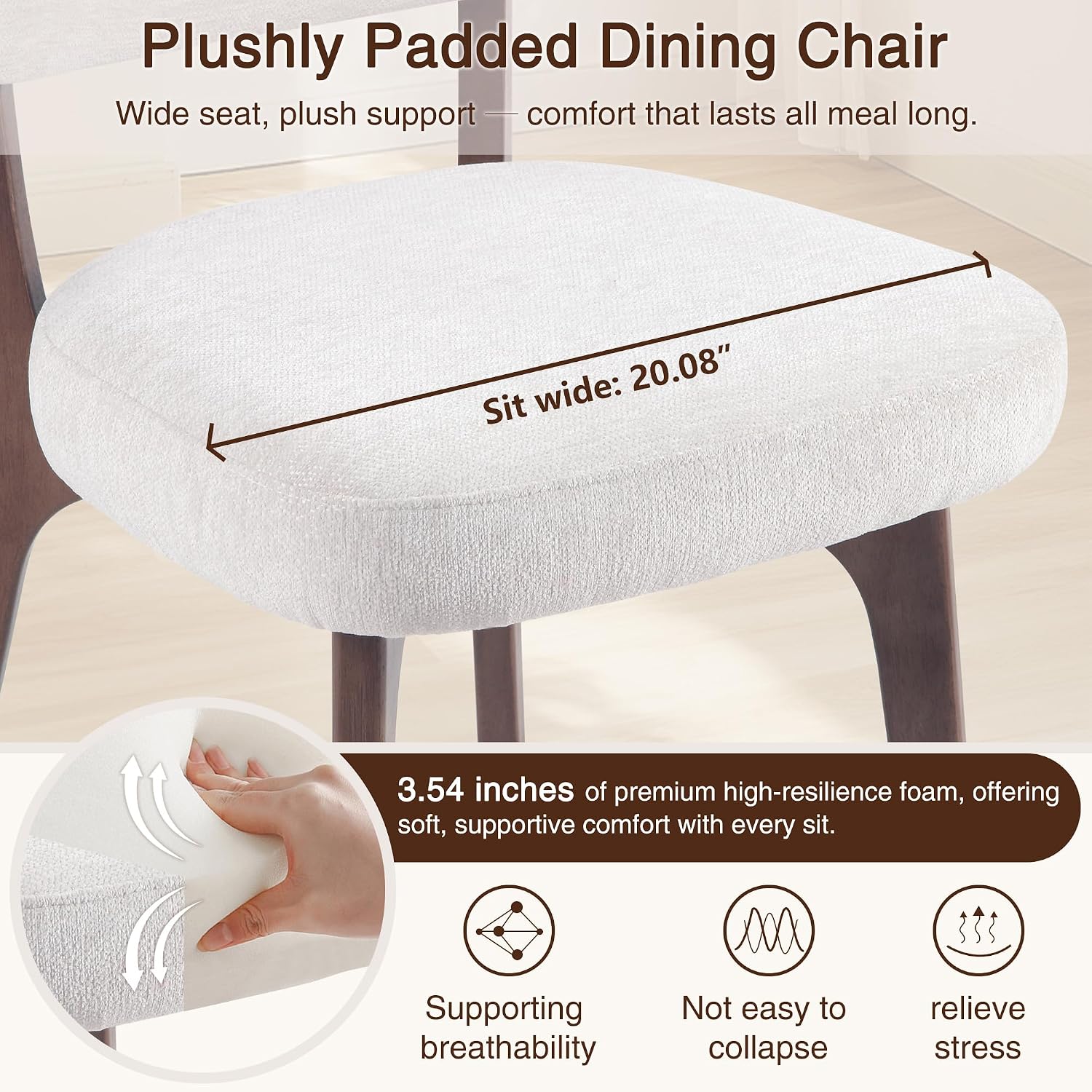 YOUNIKE Wooden Dining Chairs Set of 2, Chenille Fabric Upholstered Dining Room Chairs Kitchen Side Chairs, Farmhouse Dinner Chairs with Solid Wood Legs for Kitchen Dining Vanity, Beige